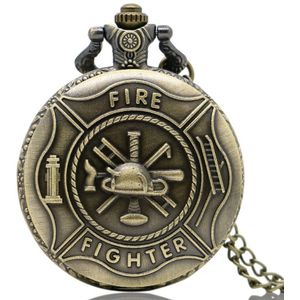 Antieke Bronzen Zakhorloge Klassieke Rode Fire Fighter Symbool Carving Slanke Ketting Creatieve Studenten Jongens Klok Beste Brandweerman