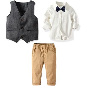 Jongen En Najaar Gentleman Pak Kinderen Vest Shirt Broek Vier Stuk Pak Baby Katoen Kinderen Kleding kostuum