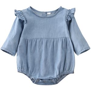 Pasgeboren Baby Jongen Meisje Denim Romper Playsuit Outfit Set Kleren Leuke Lange Mouwen Baby Kleding Rompertjes