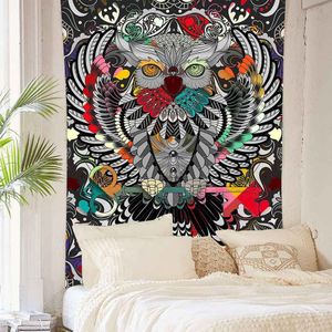 Simsant Mandala Tapestry Psychedelische Nacht Uil Achtergrond Celestial Maan Tapijt Voor Slaapkamer Muur Opknoping Decor