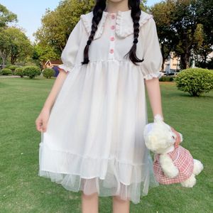 Japanse Pop Kraag Losse Dunne Bubble Korte Mouwen Jurk Kinderen Nian Zomer Zoete Lolita Tea Party Gothic Jurk