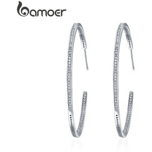 Bamoer Zilver Kleur Lichtgevende Clear Cz Cirkel Hoepel Oorbellen Voor Vrouwen Oorbellen Sieraden YIE115