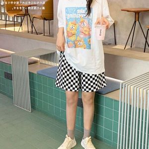 Losse Rechte Dunne Plaid Shorts Vrouwen Casual Hoge Taille Sport Vijf-Kwart Broek Vrouwen Harajuku Hip-Hop lace-Up Shorts Vrouw