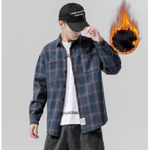 Winter Shinichi Casual Plaid Fluwelen Dikke Warme Turn-Down Kraag Mannen Shirt Mannen Katoen Polyester Losse Lange mouwen