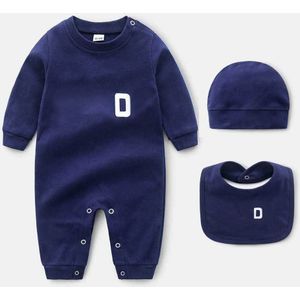 Zomer Mode Pasgeboren Baby Kleding Sets Mooie Brief Lange Mouwen Katoen Peuter Meisje Jongen Romper Slabbetjes En Hoed Baby Kleding