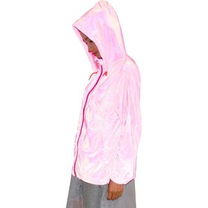 Zuja Regenboog Reflecterende Jas Met Capuchon En Wind Breaker Voor Vrouwen Wandelen Fietsen Running Veiligheid Roze Jas