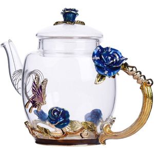 Thee set bruiloft hoogwaardige bloem thee ketel handgeschilderde Kungfu theepot hittebestendig glas enkele pot emaille kleur teapo