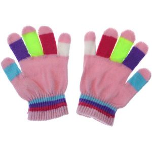 1 Paar Kids Handschoenen Volledige Vinger Warme Winter Kinderen Kleurrijke Streep Gebreide Jongens Meisjes Effen Handschoen Multi Kleur Elastische