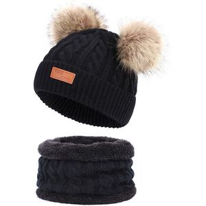 Mode Peuter Kinderen Gebreide Muts Sjaal Winter Warm Beanie Cap met Circle Loop Sjaal Set Voor 1- 8 jaar oud Delicate