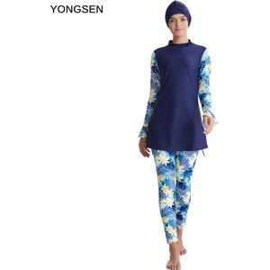 Yongsen 2022 Plus Size Burkinis Badmode Gedrukt Bloemen Modest Moslim Badpak Hijab Vrouwen Muslimah Islamitische Sport Kleding