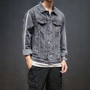 Yasuguoji Japanse Streetwear Vintage Jeans Mannen Jas Grey Mens Denim Jacket Met Kant Streep Patchwrok