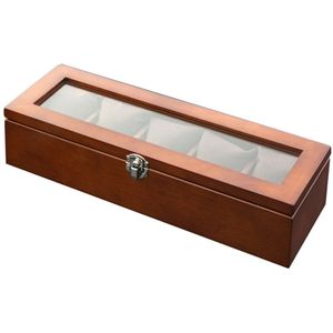 Top 5 Slots Horloge Display Dozen Case Zwart Hout Horloge Storage Case Met Slot Houten Horloge Sieraden Beschermen doos C3