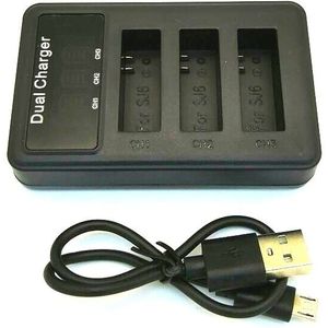 SJCAM 3 way USB 3 Slots Battery Charger LCD Dugl Oplader Voor Sj6 Legend/Sj7 Ster/Sj8 pro Plus Air Actie Camera Accessoires