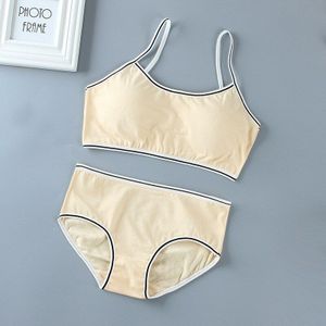 1Set Meisjes Ondergoed En Slipje Tieners 100% Katoen Tops Vest Zacht Ademend Puberteit Gym Slips Jong Training Beha For8 16T