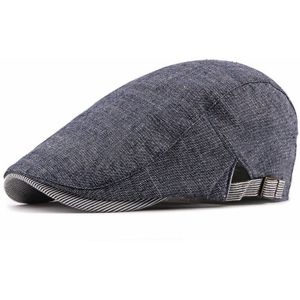 Hoaree Grijs Katoen Linnen Platte Pet Voor Mannen Lente Zomer Baret Man Britse Stijl Vintage Casual Ivy Ierse Cap Verstelbare 55-60 Cm