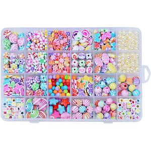 Kids Meisjes 550 Pcs Kleurrijke Acryl Kralen Set Doos Speelgoed Sieraden Maken Diy Kralen Armbanden Kettingen String Threading Kraal Speelgoed