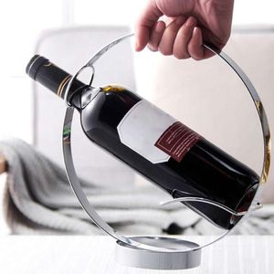 Moderne Roestvrijstalen Holle Cirkel Wijn Stand Opknoping Wijnglas Bottle Holder Rack Beugel Restaurant Bar Woonaccessoires