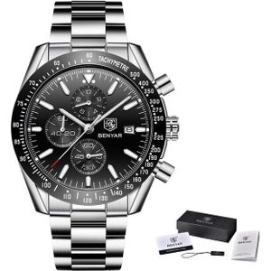 Luxe heren Horloge BENYAR Lederen Armband Sport Waterdicht Chronograaf Lederen Quartz Horloges Mannelijke Relogio Masculino