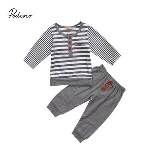 Gloednieuwe Pasgeboren Peuter Kids Baby Jongen Meisje Baby Katoenen kleding Lange Mouwen Top T-shirt Broek Gestreepte Outfit 2 Stks Sets