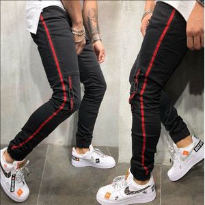 Mens Side Streep Skinny Denim Jeans Hip Hop Streetwear Zwart Potlood Broek Plus Size Slim Fit Modus Homme Jean Broek voor Man