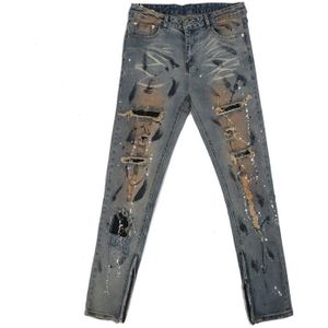 Bodem Rits Vernietigd Jeans Skinny Jeans Ripped Slim Mannen Biker Jeans Mode Graffiti Gedrukt Streetwear Hip Hop Broek Joggers