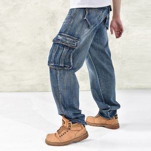 Mannen Casual Cargo Jeans Broek Met Multi Zakken Losse Fit Hip Hop Denim Broek Voor Mannelijke Baggy Jeans Plus Size 30-46