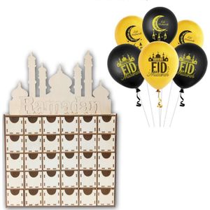 Houten Eid Mubarak Ramadan Advent Kalender Countdown Lade Moslim Islamitische Kasteel Decoraties Ornament