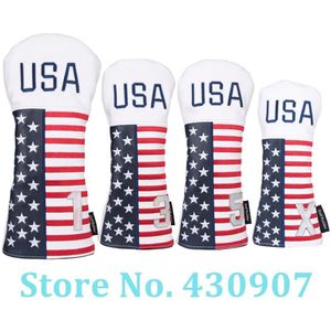 Wit Pu Leer Met Usa Borduurwerk En 1/3/5/X Golf Club Driver Fairway Wood Hybrid head Cover Golf Hout Headcover