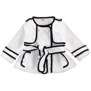 Focusnorm Mode Baby Kids Meisjes Wol Blends Herfst Winter Gestreepte Lange Mouw Knop Jassen Outfits 0-5Y