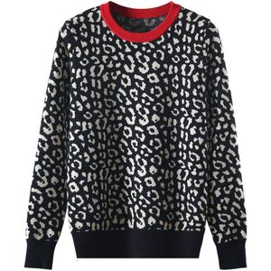 Herfst Winter Vrouwen Truien Leopard Gebreide Truien Lange Mouwen Contrast Kleur Crewneck Jumpers Sweter Mujer C-429