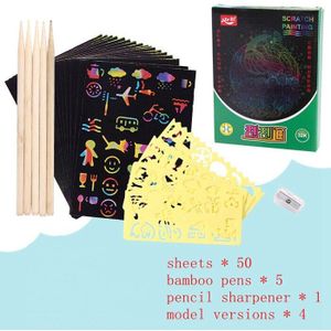 July's Lied 50 Vellen Magic Kleur Rainbow Scratch Art Paper Card Set Diy Schilderen Speelgoed Met Graffiti Stencil Voor Tekening stok