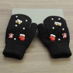 Winter Warme Zachte Konijnenbont Knit Mittens Vrouwen Volledige Vinger Fluwelen Leuke Cartoon Meisjes Wanten Chrismas