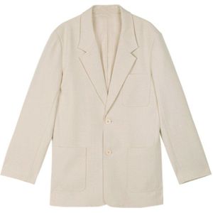 [Eam] Vrouwen Beige Korte Dunne Temperament Blazer Revers Lange Mouwen Loose Fit Jas Mode Tij Lente Herfst 1DB321