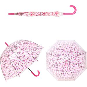 Showersmile Transparante Lange Handvat Regen Paraplu Vrouwen Golf Punt See Through Dot Paraplu Vrouwelijke Zon Roze Opknoping Parapluie