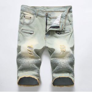 Mannen Causual Biker Jean Shorts Geplooide Multi Pocket Denim Shorts Mannen Gewassen Katoen Slim Fit Retro Bermuda Jeans Masculina