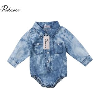 Gloednieuwe Pasgeboren Peuter Baby Baby Boy Denim Kleding Bodysuit T-shirt Jumpsuit Outfit Pocket Lange Mouwen Kleding