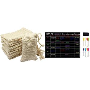 12 Pcs Douche Bad Sisal Zeep Zak Zeep Saver Bag & 1 Set Netic Droge Wissen Kalender Set Voor Koelkast