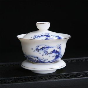 140Ml Hand Geschilderd Witte Keramische Porselein Gaiwan Chinese Teaset Handgemaakte Theewaar Terrine Sancai Tea Cup Pu'er Ketel
