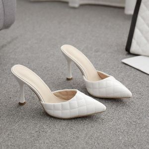 Zomer Witte Elegante Muilezels Slippers Voor Vrouwen Wees Teen Sexy Hoge Hakken Dames Pompen Slip Op Dress Party Schoenen 10 Cm