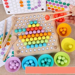 Houten Peg Board Kralen Spel Puzzel Kleur Sorteren Stapelen Art Games Voor Peuters Educatief Tellen Math Leren Speelgoed