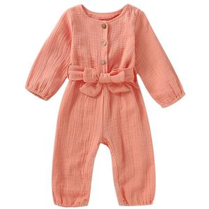 Baby Lente Herfst Kleding Pasgeboren Baby Meisjes Linnen Romper Katoen Linnen Jumpsuit Lange Mouwen Playsuit Kleding Outfits