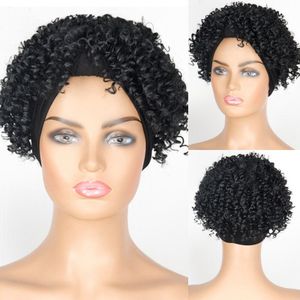 Lisi Haar Afro Bladerdeeg Tulband Synthetische Pruik Korte Kinky Krullend Headwrap Koord Wrap-Pruik Opgestoken Hoofd-Wrap Pruik voor Afro-amerikaanse