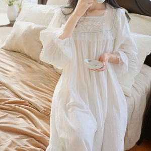 Wit Vintage Nachtjapon Vrouwen Katoen Borduren Kant Prinses Nachtkleding Gowns Dames Loungewear Victoriaanse Lolita Night Jurk