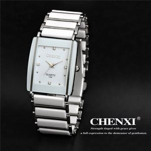 Chenxi Brand Diamonds Elegante Mannen Dames Jurk Horloges Analoge Quartz Keramische Stalen Vierkante Klok Paar Minnaar Horloge