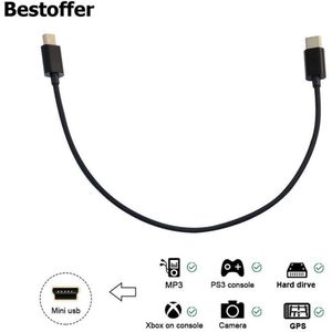 Mini Usb Naar USB-C Kabel Usb C Naar Mini B Cord Voor Gopro Hero 3 + PS3 Controller &amp; Mini B Apparaten 25 Cm/Zwart