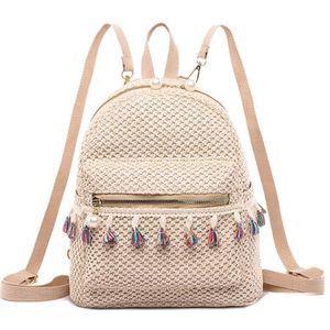 Mode Stro Vrouwen Rugzak Weave Tassel Zomer Strand Schouder Schooltas Dames Reizen Rugzak