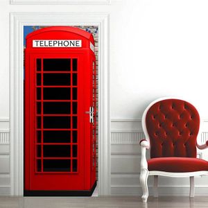 Moderne Creatieve Rode Telefooncel Deur Sticker Woonkamer Restaurant Muurstickers PVC Zelfklevend Behang Home Decor Plakken