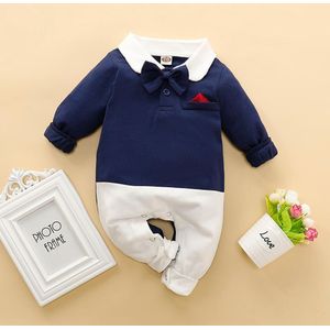 Patpat Zomer En Lente Baby Boy Gentleman Strik Decor Polo Kraag Lange Mouwen Jumpsuit Baby Boy Kleding