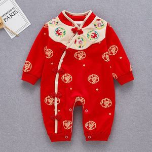 Pasgeboren Baby Chinese Traditionele Jumpsuit Voor Meisjes Han Tang Kleding Kerstmis Nieuwjaar Rood Roze Katoen