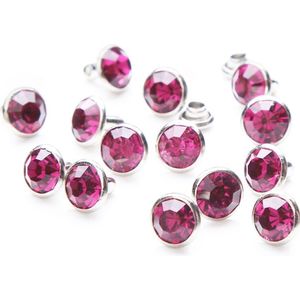 100Sets 6Mm &amp; 8Mm Crystal Fuchsia Strass Klinknagels Silver Metal Base Studs Kleding Tas Leathercraft Rivet